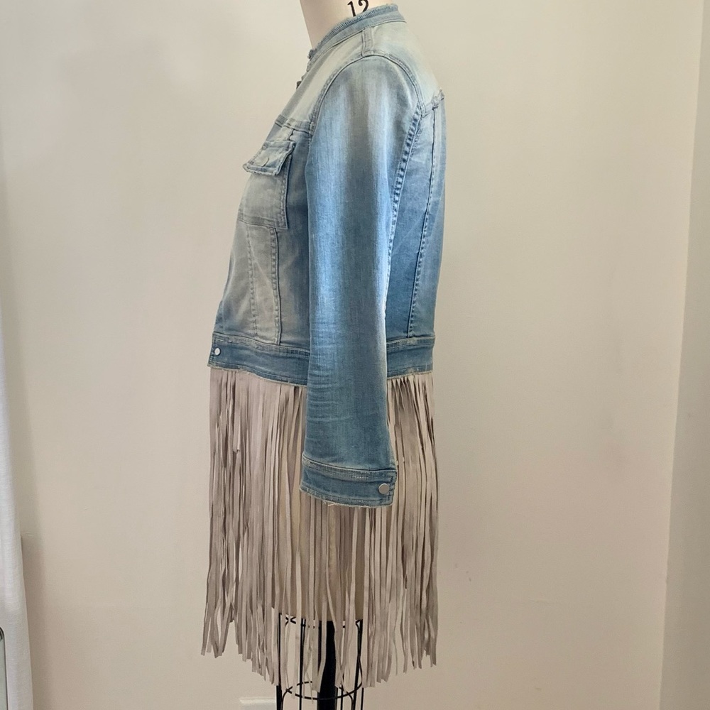 The Perfext Leather Fringe Trimmed Denim Jacket - image 2